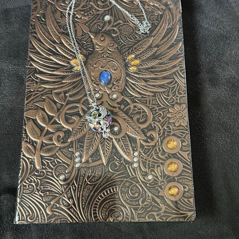 Necklace and journal / Vintage looking Phoenix bronze journal 100 pages